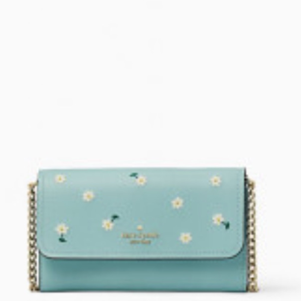 KATE SPADE Embroidered Lea Daisy Floral Chain Travel Wallet Clutch Crossbody Bag